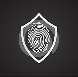 Finger print security on shield on black background for graphic and web design, Modern simple vector sign. Internet concept.