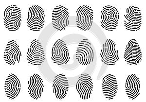Finger prints. Different scanning fingerprints. Human ID pictograms. Security authentication. Thumbprints scanner