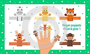 Finger puppets. Vector illustration. Cut and glue the paper cute animals doll. Create toys farm animals. 3d gaming