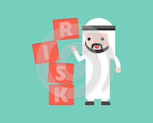 Finger push the risk block with Arab businessman stand, risk man