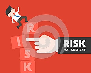 Finger push the risk block with businessman stand, risk management concept