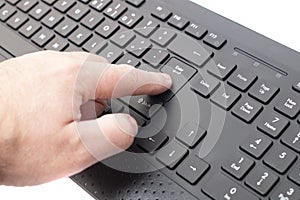 Finger pushes enter key