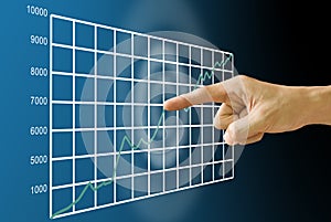 Finger pushing stock exchange's statistic graph
