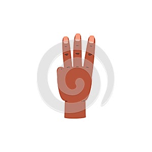 Finger sign three 3 number, count infographic, hand communication gesture uneven third number vector illustration