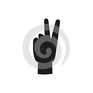 Finger sign two 2 number black silhouette, communication gesture, vector count infographic, hand gesture even number