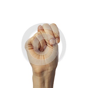 Finger spelling letter N in American Sign Language on white background. ASL concept