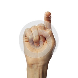 Finger spelling letter Z in American Sign Language on white background. ASL concept