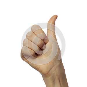 Finger spelling number 10 in Sign Language on white background. ASL concept