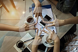 The finger star shape from teamwork,the collaborator concept,united hands team,successful and unity of team photo