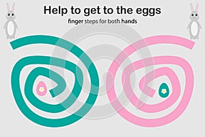 Finger steps for both hand, help the bunny to get to the eggs, simultaneous development of the right and left hemispheres of the