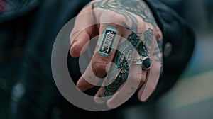 A finger tattoo with a tiny pulse oximeter continuously monitoring oxygen levels for individuals with chronic lung photo