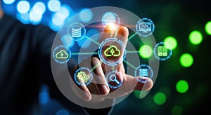 Finger touching a cloud computing network interface