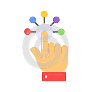 Finger touching digital connection nods, concept of interactivity icon in flat style