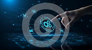 Automation concept finger touching digital interface gear process