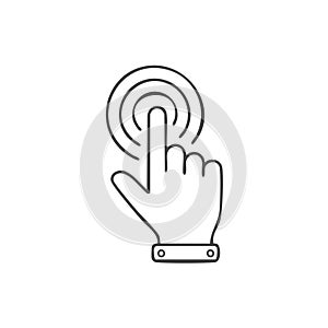 Finger touching digital interface with concentric circles, technology illustration