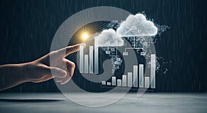 Finger touching global network and financial chart with cloud computing concept