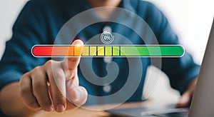 Finger touching loading bar with progress indicator