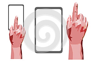 Finger touching mobile phone touch screen for communication and transaction