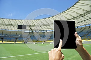 Finger Touching Tablet Football Stadium Rio Brazil