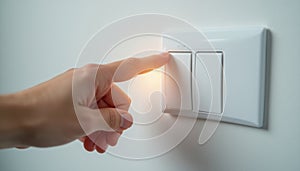 Finger turning off light switch on wall