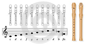 Fingering Chart Recorder Basic German Notation Flute Holes Tuned In C