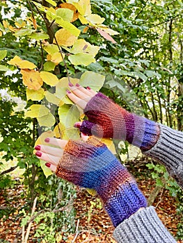 Fingerless gloves in a cold autumn