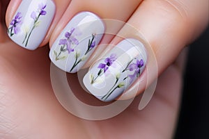 Fingernails with purple flower nail art design