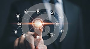 Fingerprint authentication for secure digital network. High-tech financial and data access interface