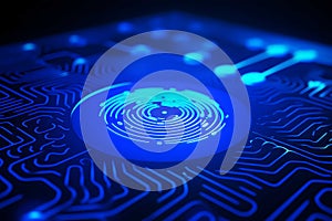 fingerprint in button scan technology laser scan line digital, Generated AI