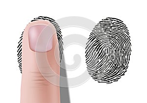 Fingerprint and computer code symbol found on a crime scene to identify a suspect