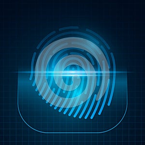 Fingerprint for computer system security with grid. Scan padlock. Glowing scanner for touch screen. Hacking data your device.