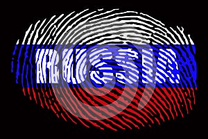Fingerprint with the flag of Russia and the inscription `Russia`