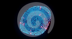 Fingerprint Glowing Blue on Black Background