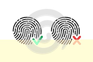 Fingerprint icon accepted and rejected. Vector