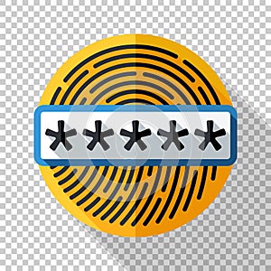 Fingerprint icon with password field in flat style on transparent background
