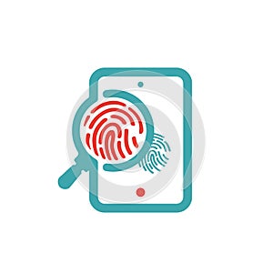 Fingerprint icon on tablet screen vector illustration.