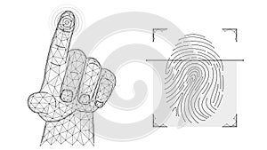 Fingerprint identification concept. Biometric data low poly design.