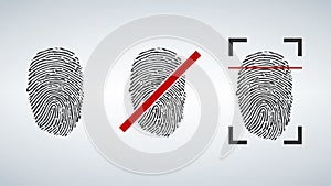 Fingerprint identification icon set. Scan and restriction icon. Vector illustration isolated on modern background.