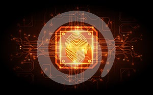 Fingerprint integrated in a printed circuit, releasing binary codes. fingerprint Scanning Identification System Security Concept.