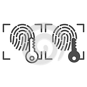 Fingerprint and key line and glyph icon. Print identification access vector illustration isolated on white. Finger scan