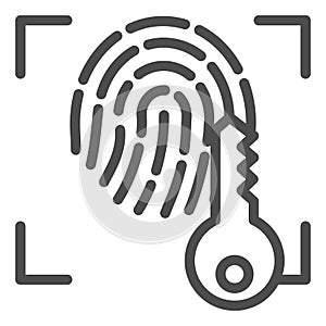 Fingerprint and key line icon. Print identification access vector illustration isolated on white. Finger scan outline