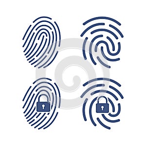 Fingerprint loop icon with lock sign. Concept of personal data protection. App security. Flat vector illustration