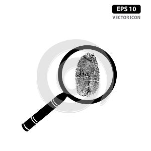 Fingerprint with magnifying glass icon vector identification