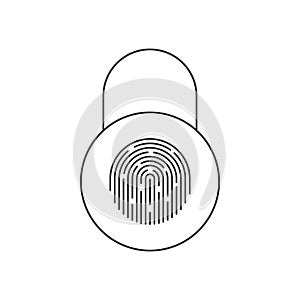 Fingerprint padlock icon. Fingerprint lock or unlock. Locked and unlocked modes. Linear icons. Trendy design. Vector illustration