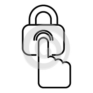 Fingerprint padlock icon outline vector. Secure robbery