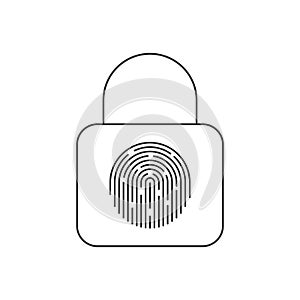 Fingerprint padlock sign. Fingerprint lock or unlock. Locked and unlocked modes. Linear icons. Trendy design. Vector illustration