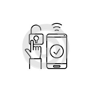 Fingerprint, prove, smartphone icon. Element of social addict icon. Thin line icon for website design and development, app