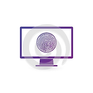 Fingerprint Recognition on computer monitor, security data concept.vector illustration isolatred on white background