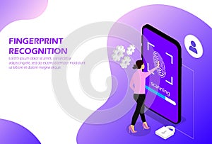 Fingerprint recognition. Fingerprint scan. Human. Isometric