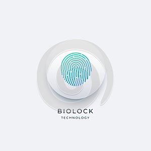 Fingerprint round button. Simple icon for logo or app. Biometric access, security touch scanner, human identification